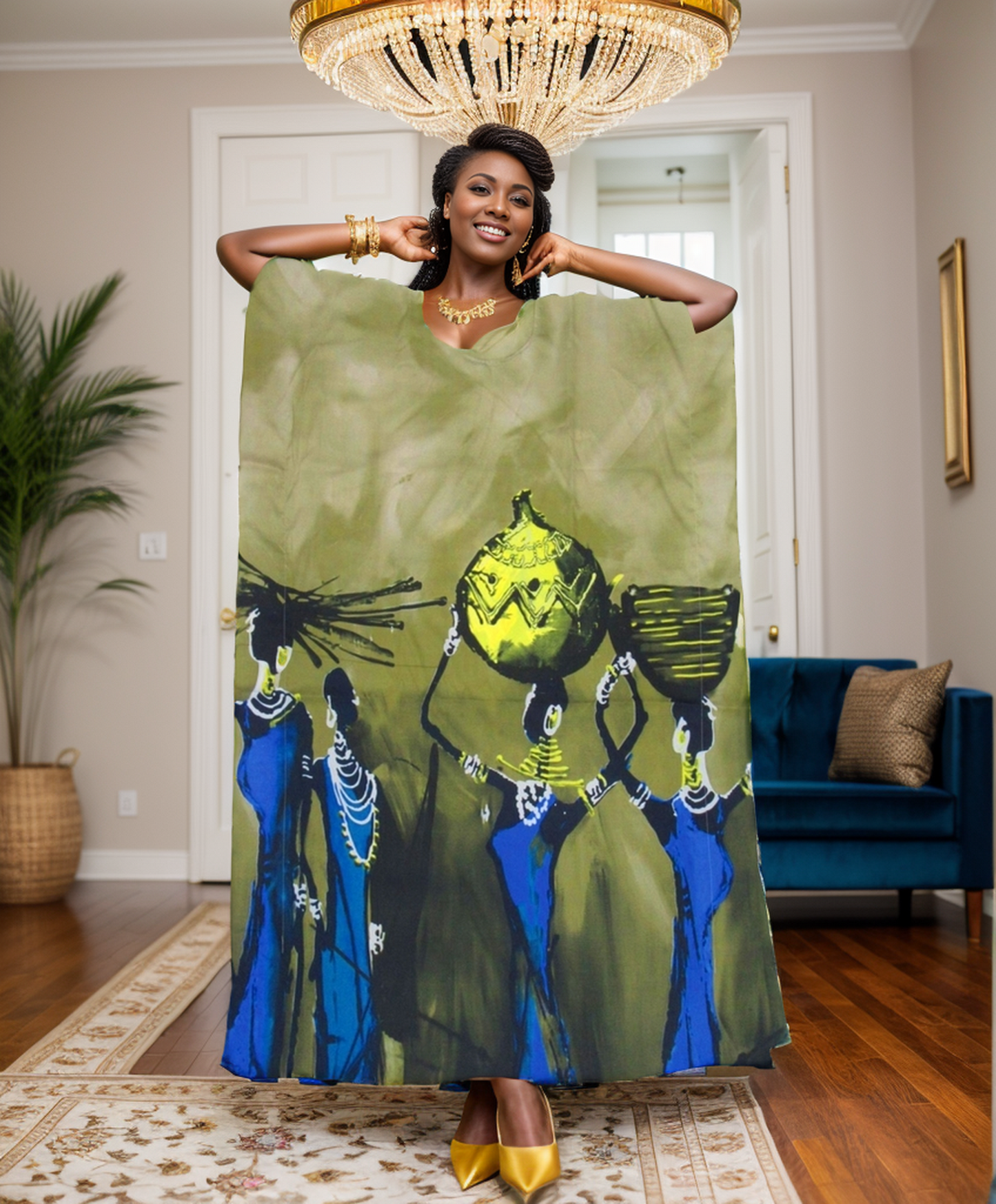 Women's African Print Dashiki Kaftan Dress (Style: PNA-1357)