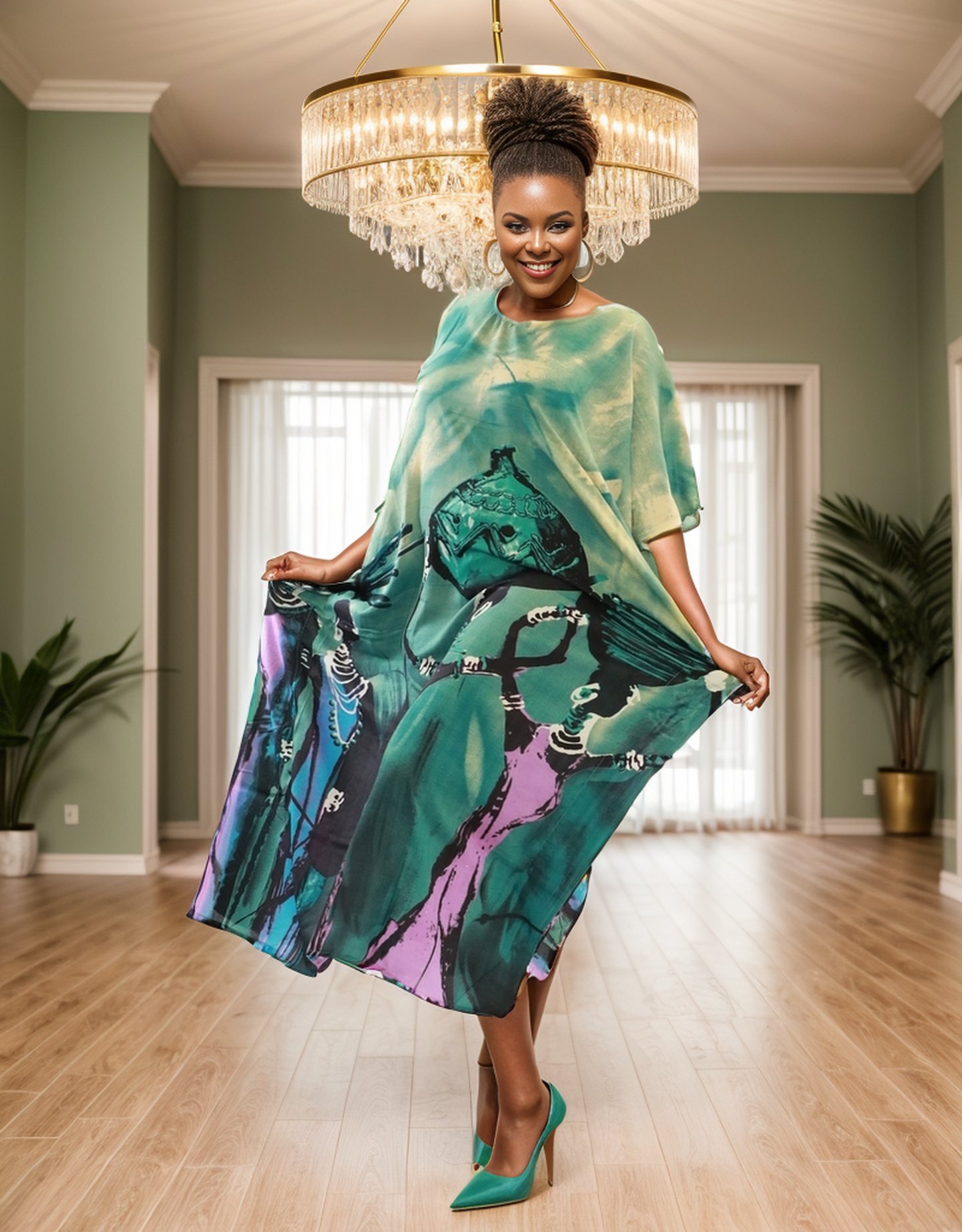 Women's African Print Dashiki Kaftan Dress (Style: PNA-1357)