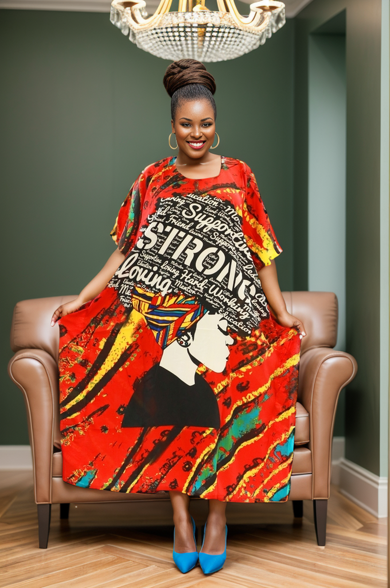 Women's African Print Dashiki Kaftan Dress (Style: PNA-1376)