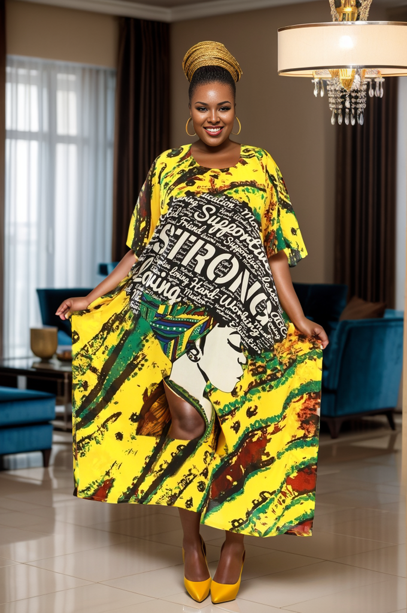 Women's African Print Dashiki Kaftan Dress (Style: PNA-1376)