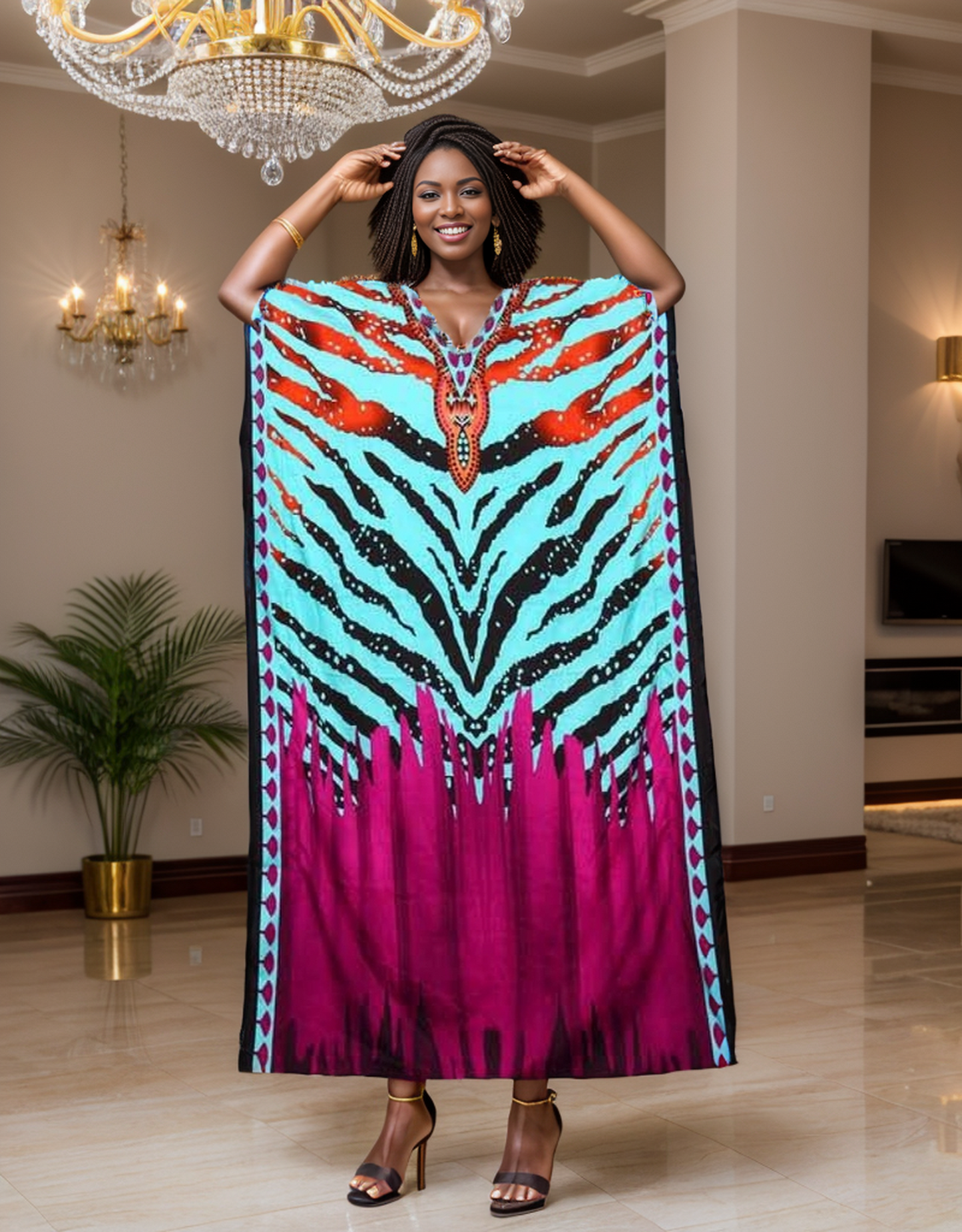 Women's Digital Print Dashiki Kaftan Dress (Style:1461)