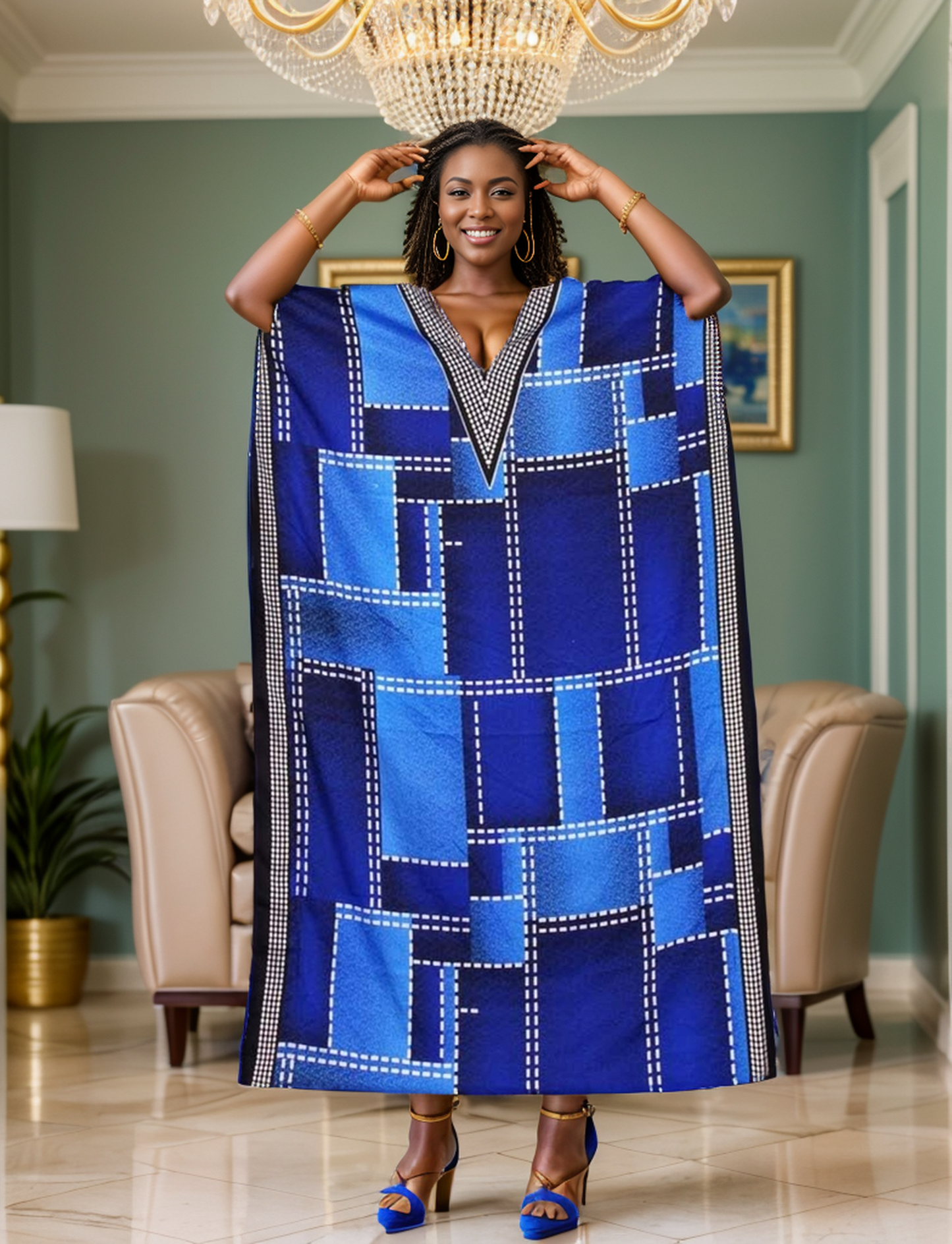 Women's Digital Print Dashiki Kaftan Dress (Style:1463)