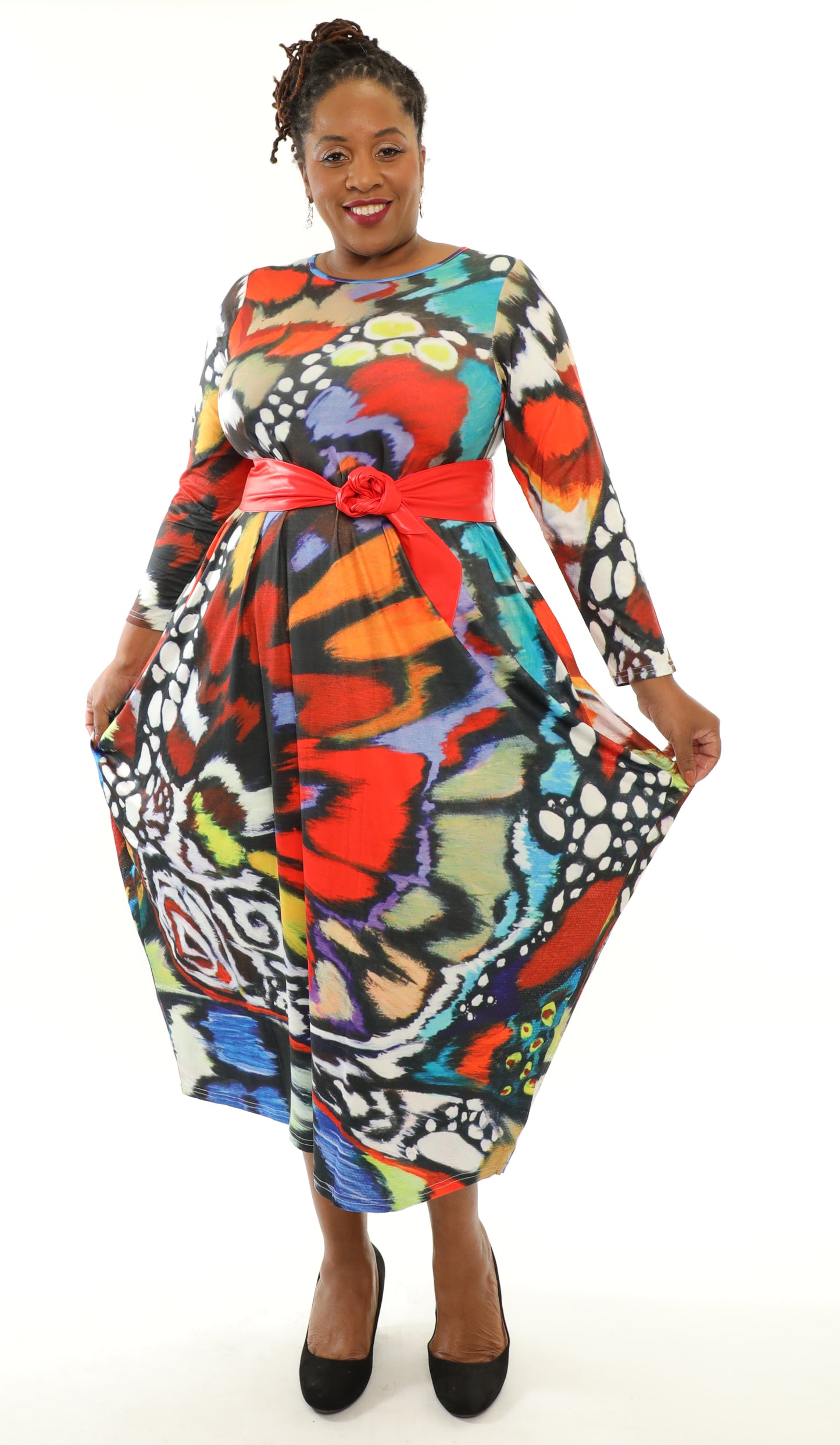 Women's Oversize Loose and Comfortable Fit Baggy Dress Digital Print Long Sleeves With Side Pockets - One Size Fits All