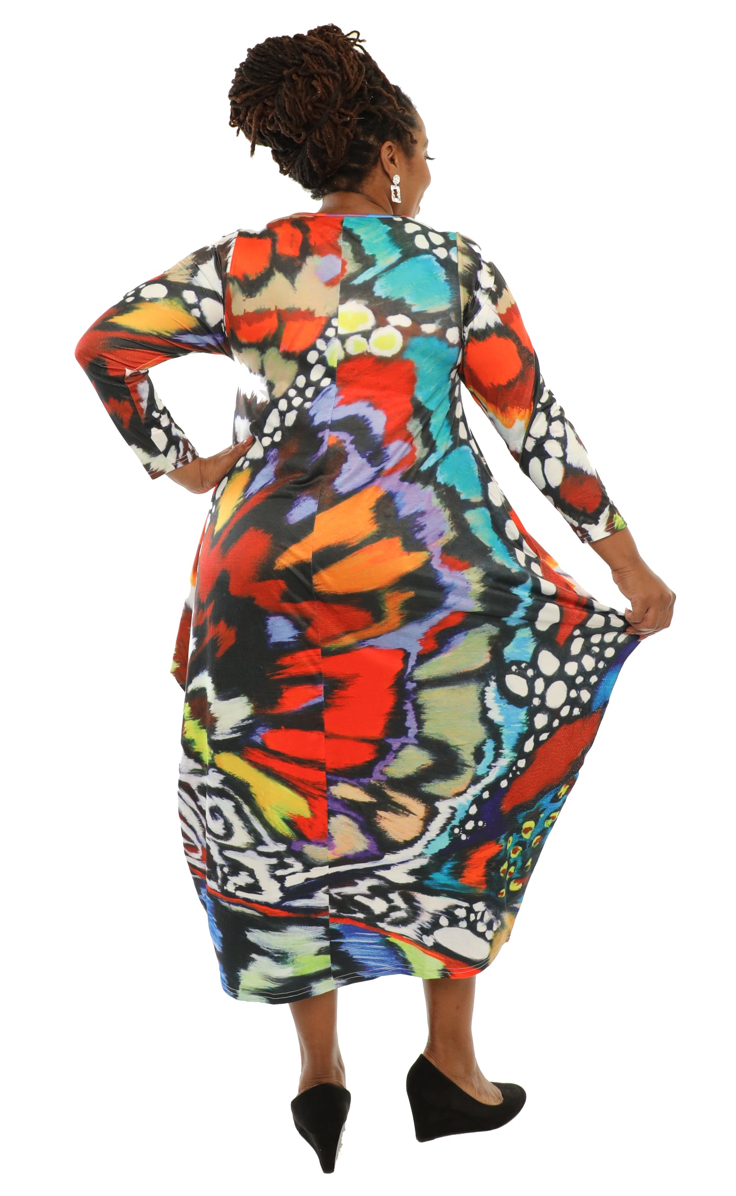 Women's Oversize Loose and Comfortable Fit Baggy Dress Digital Print Long Sleeves With Side Pockets - One Size Fits All