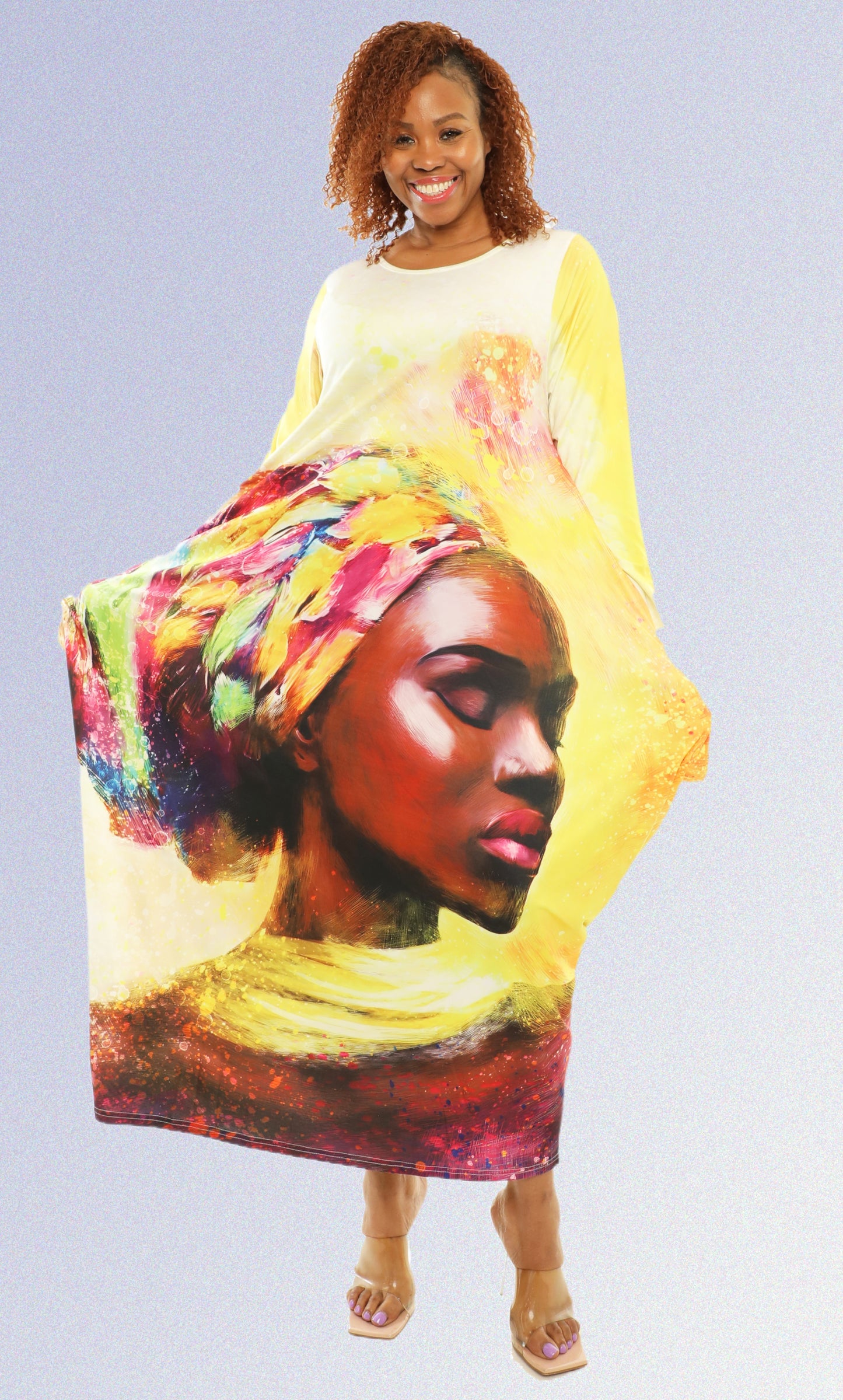 Afrocentric Art Print Maxi Dress - Yellow Statement Piece