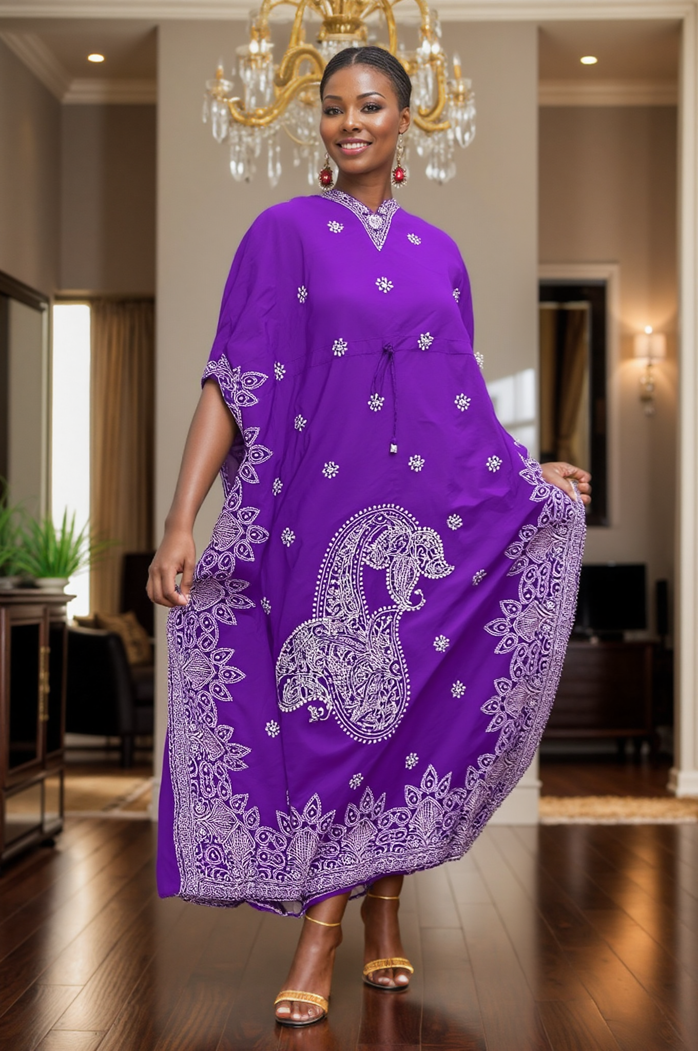 Embroidered Luxury Kaftan Dress - Paisley Design (Available in 3 Colors)
