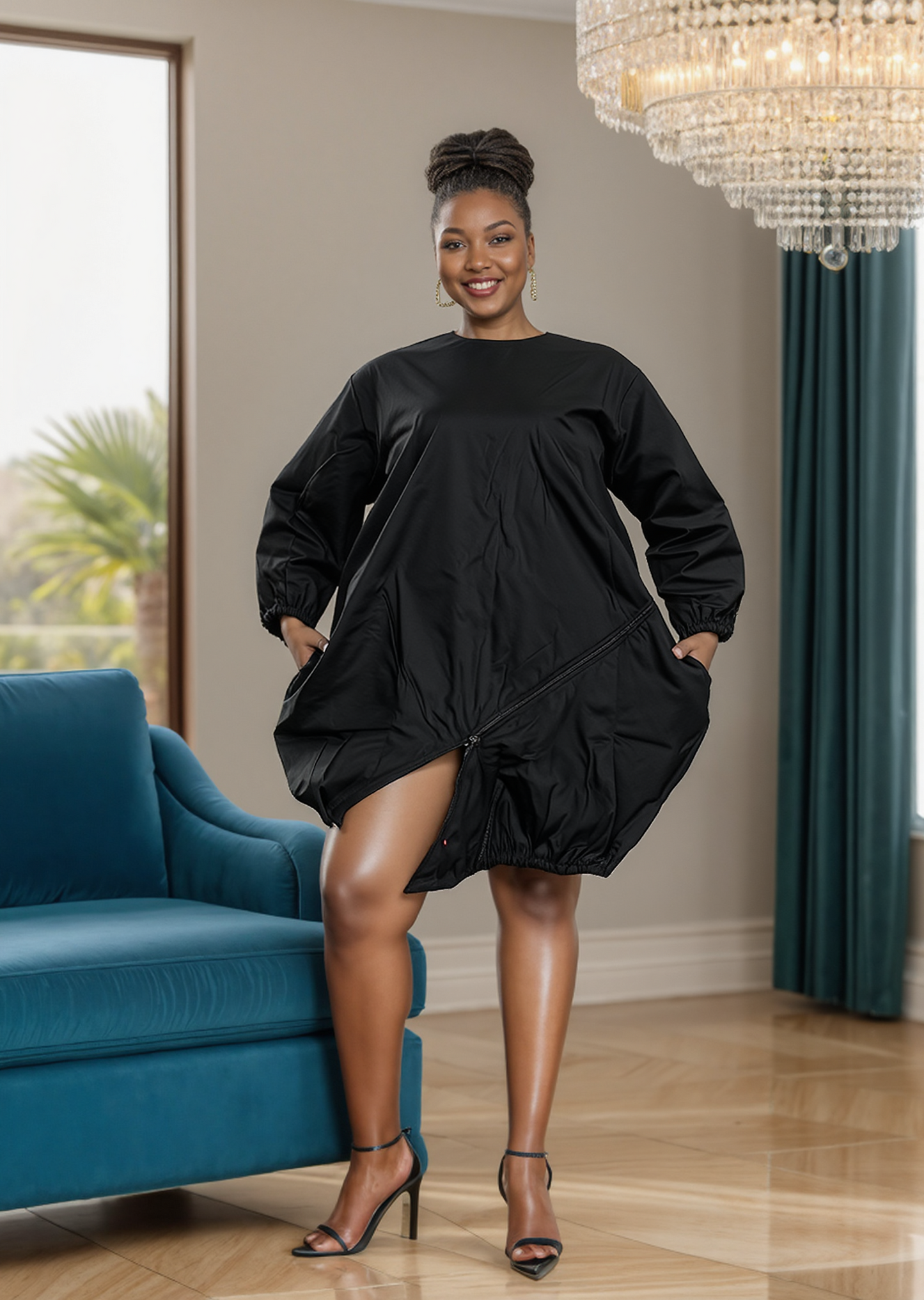 Women's African Print Zipper Dress (Style:7723 S)