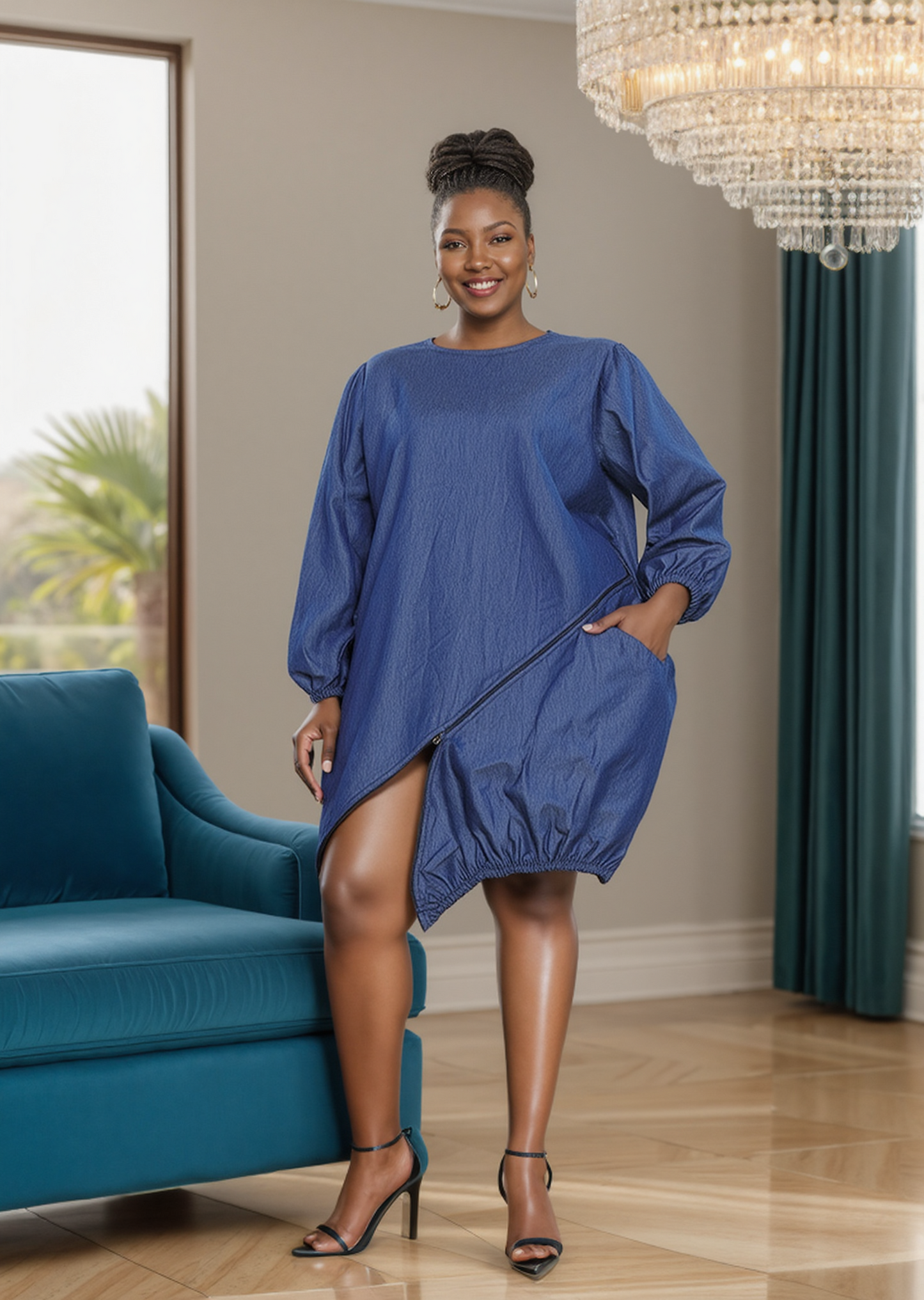 Women's African Print Zipper Dress (Style:7723 S)