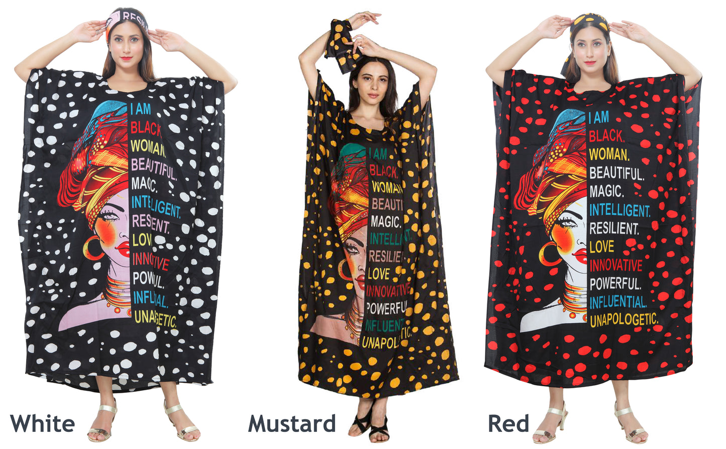 Women's African Print Polka Dot Dashiki Kaftan Dress (Style: 1377)