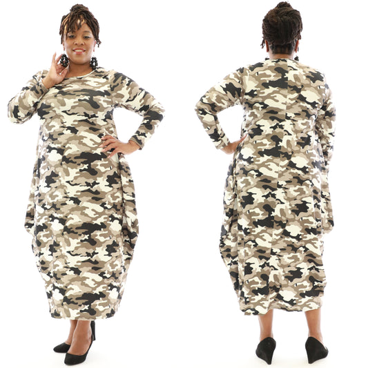 Women's Oversize Loose-Fit Baggy Dresses Camouflage Print With Side Pockets - One Size Fits All