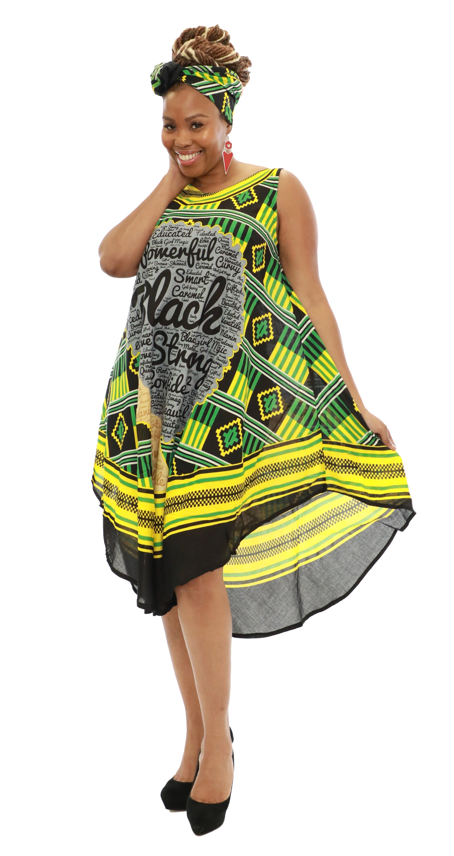 Women's Sleeveless African Verbiage Print Rayon Summer Dress Sundress