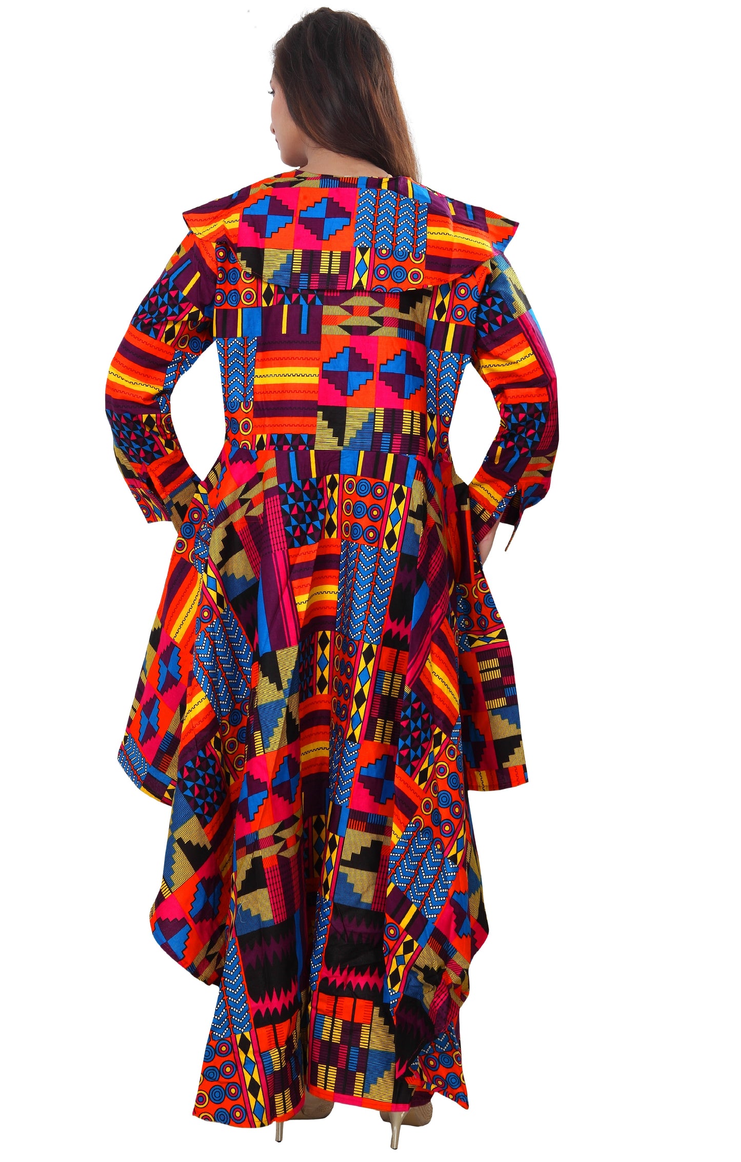 Women's African Print High-Low Zipper Dress Colorful Print
