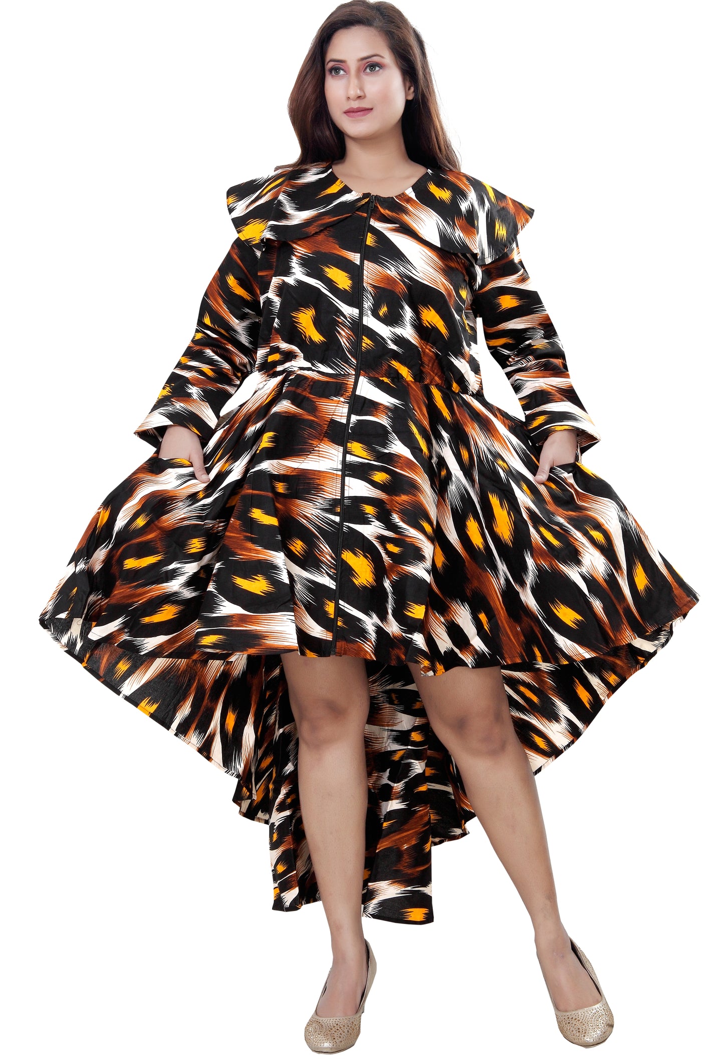 Women's African Print High-Low Zipper Dress - One Size Fits Most