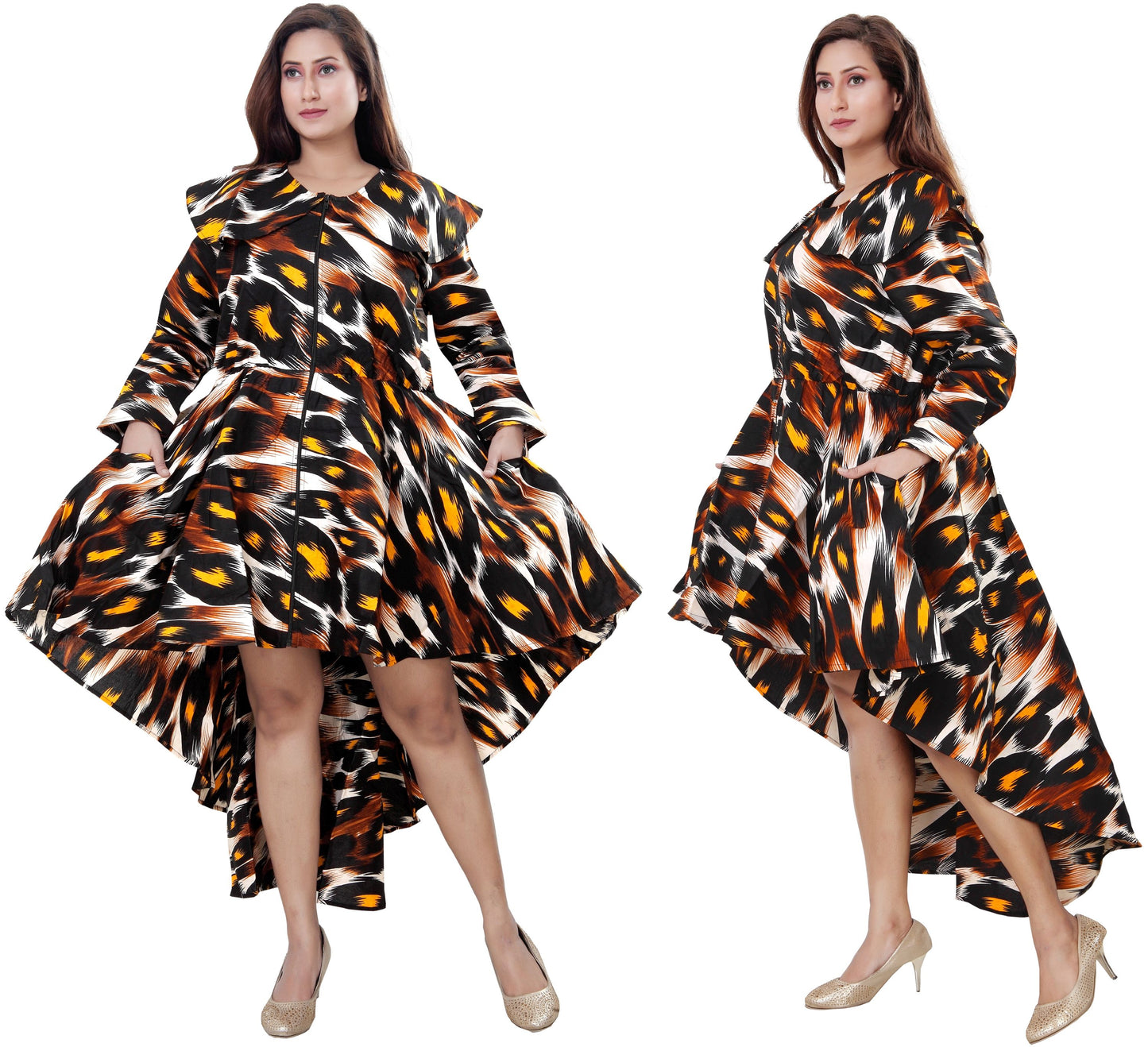 Women's African Print High-Low Zipper Dress - One Size Fits Most
