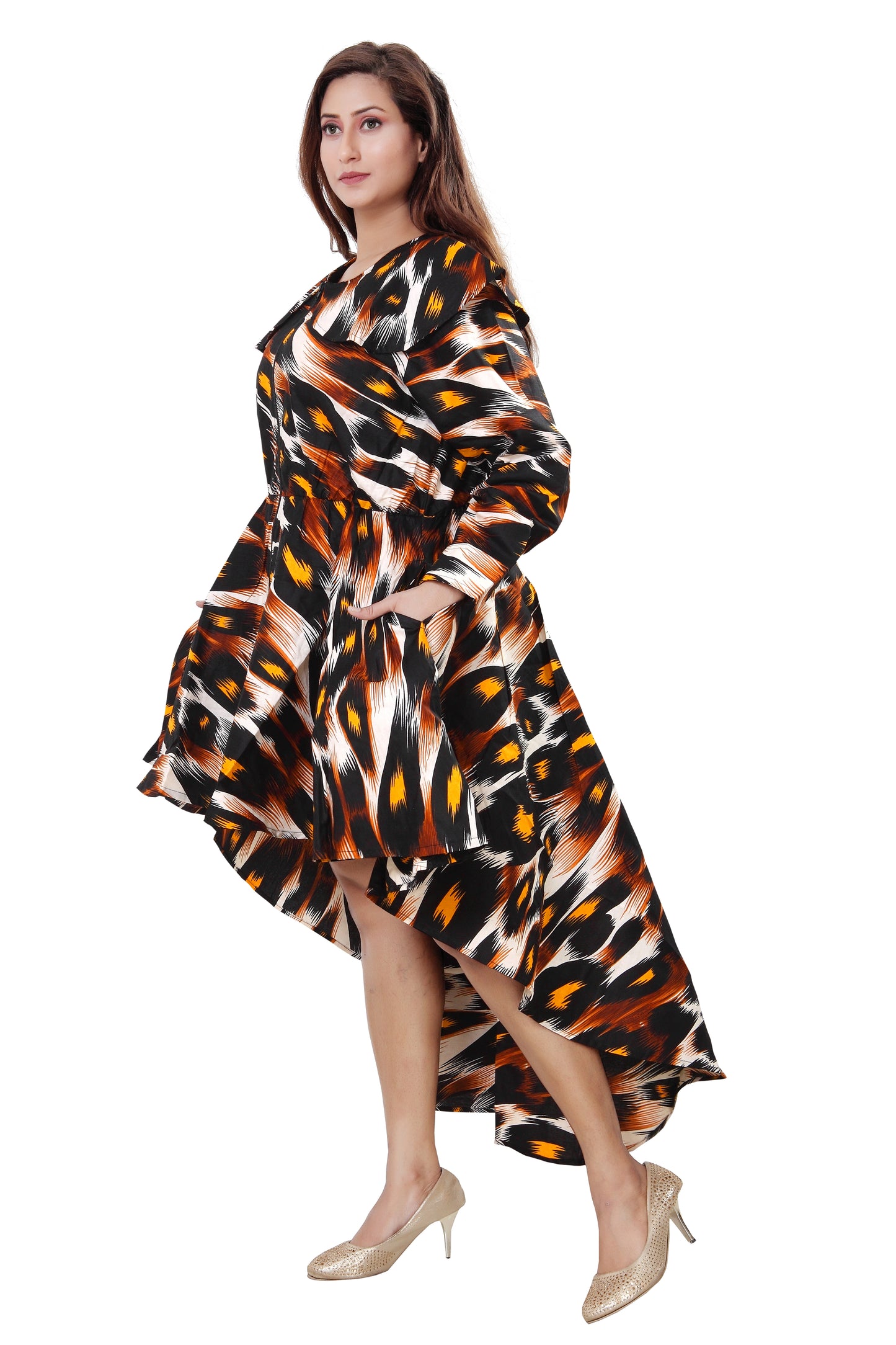 Women's African Print High-Low Zipper Dress - One Size Fits Most