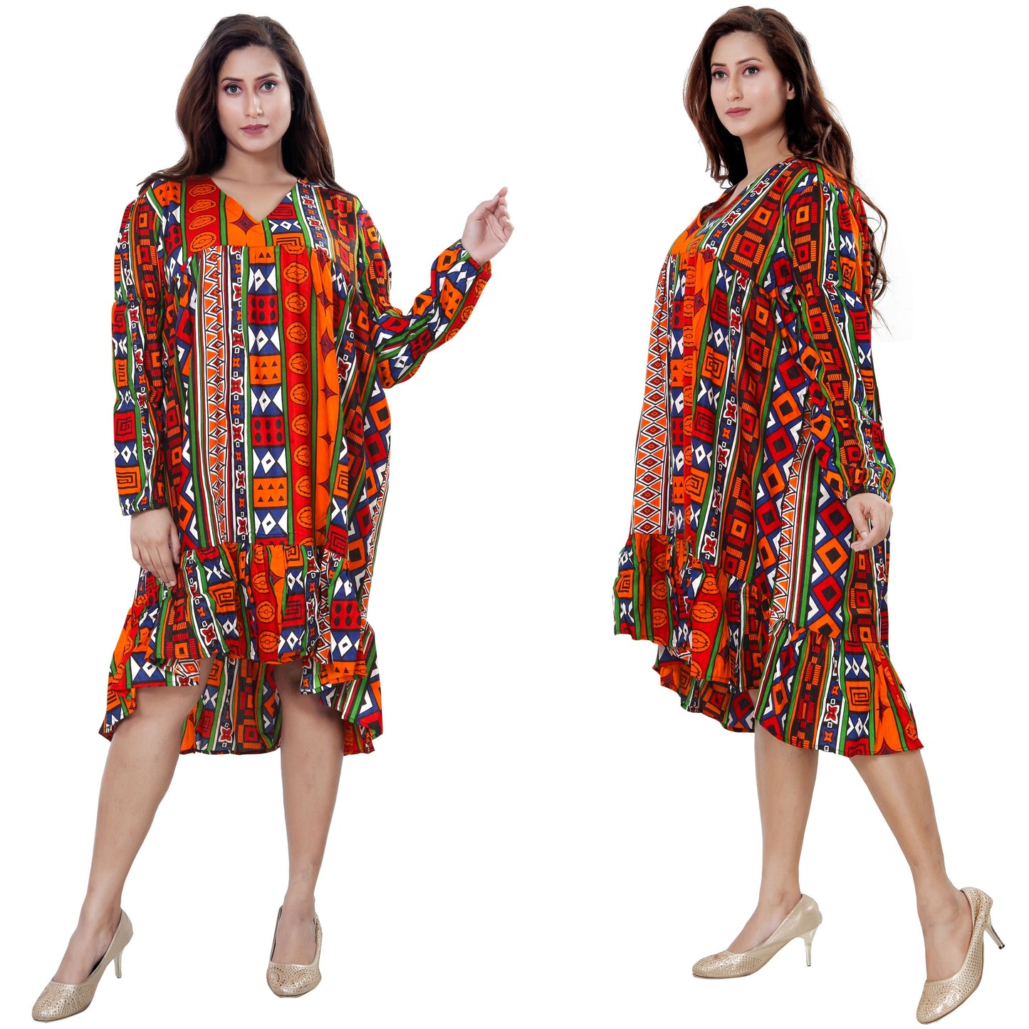 Women's African Print V-Neck Sleeve Dress - One Size Fits Most