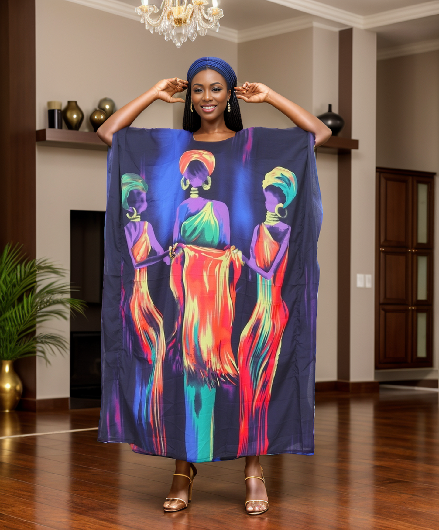 Women's African Print Dashiki Kaftan Dress (Style: PNA-1356)