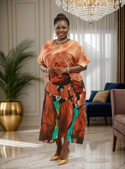 Women's African Print Dashiki Kaftan Dress (Style: PNA-1357)