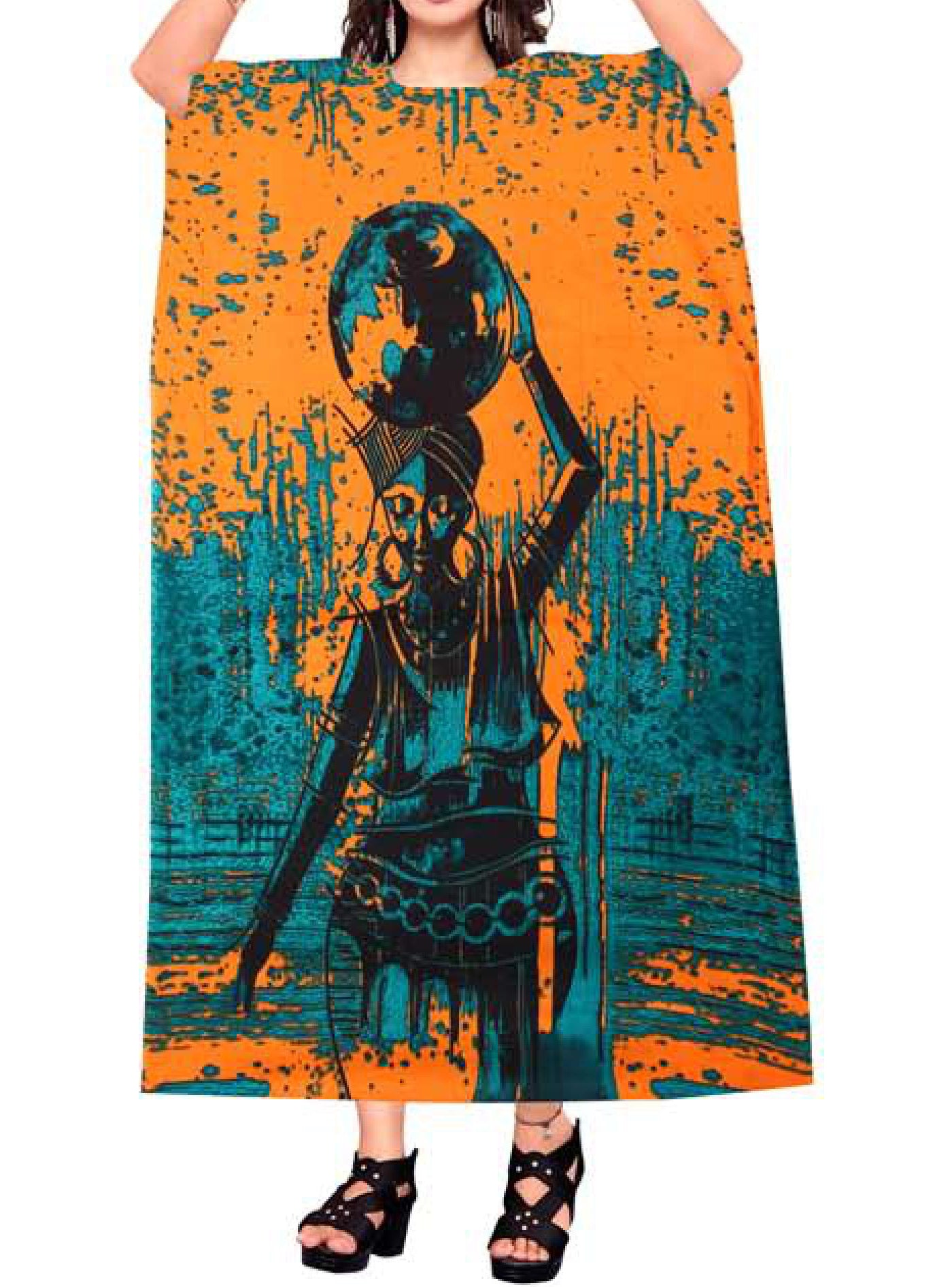 Women's Digital Print Dashiki Kaftan Dress - One Size Fits Most