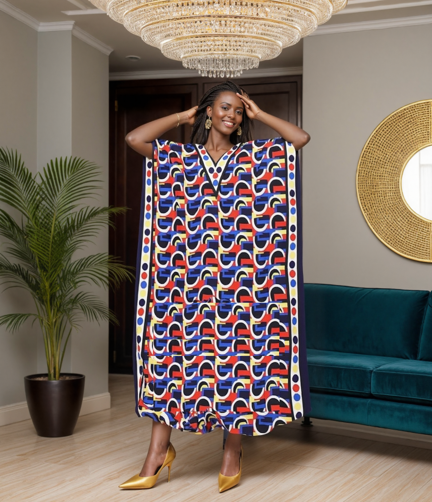 Women's Digital Print Dashiki Kaftan Dress (Style:1460)