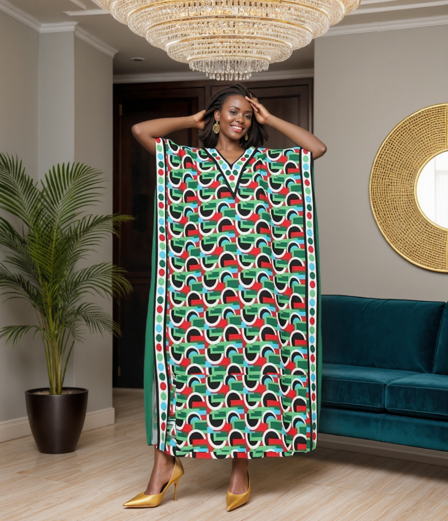 Women's Digital Print Dashiki Kaftan Dress (Style:1460)