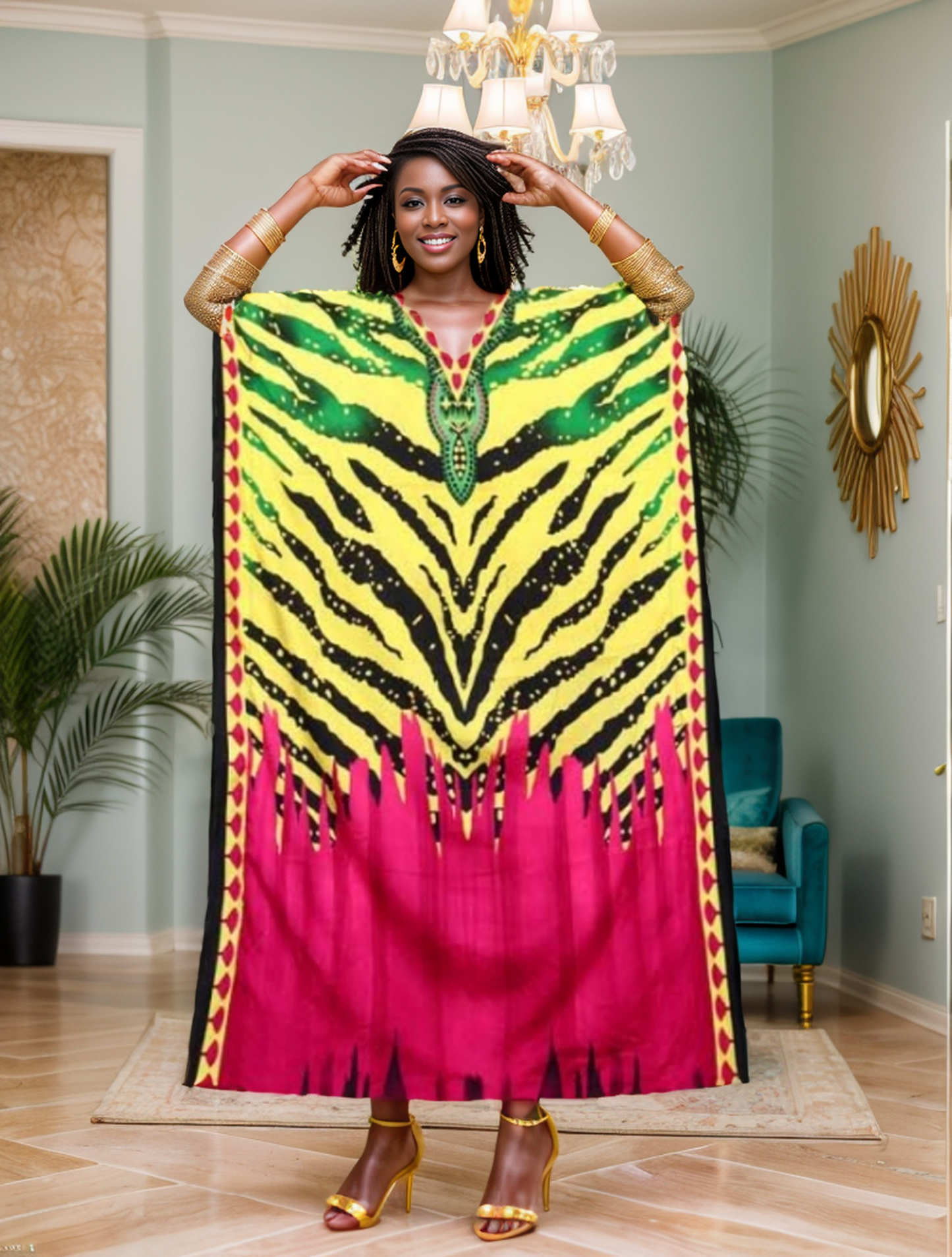 Women's Digital Print Dashiki Kaftan Dress (Style:1461)