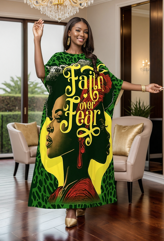 "Faith Over Fear" Inspirational Caftan Dress - Leopard Print (Available in 3 Colors)