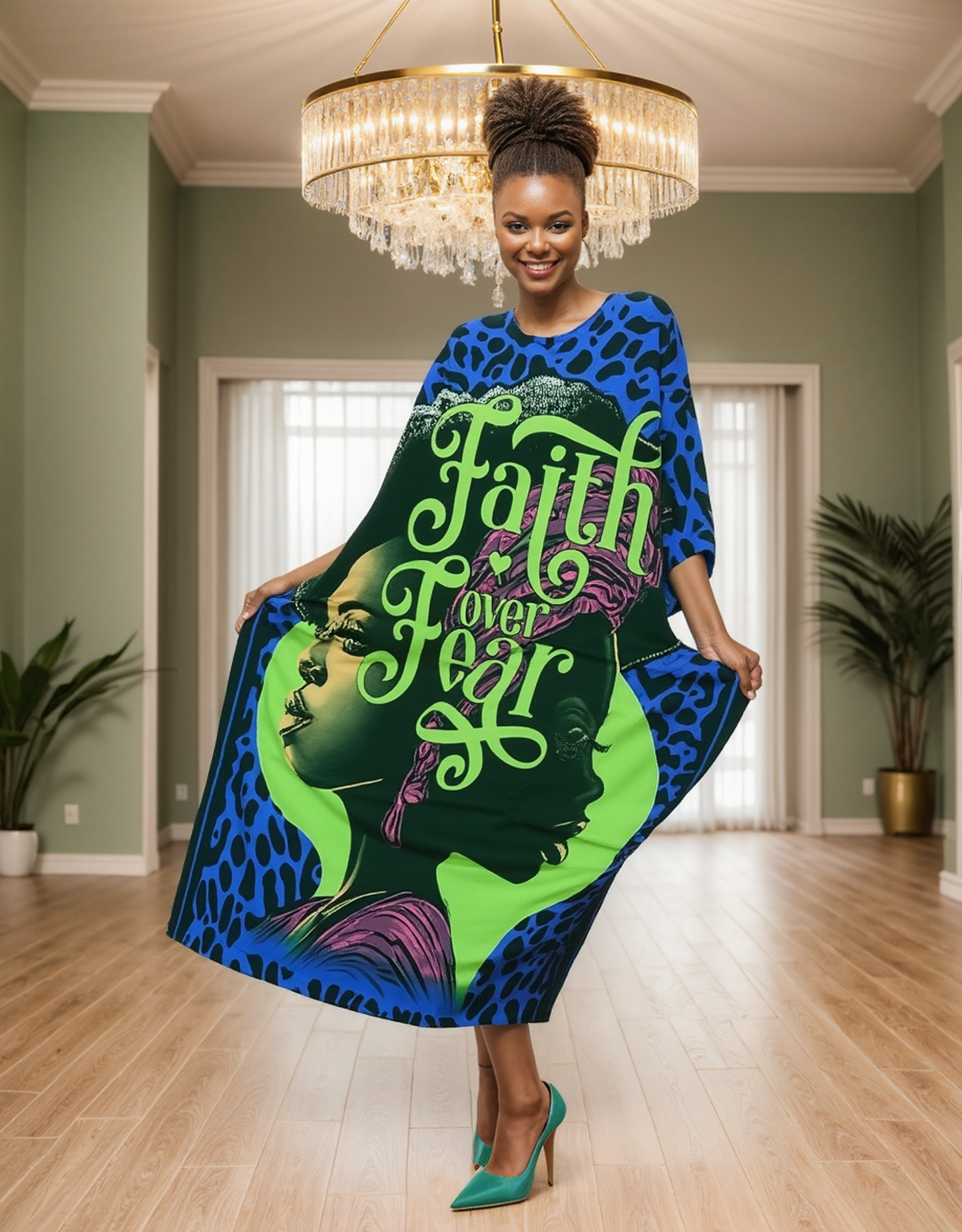"Faith Over Fear" Inspirational Caftan Dress - Leopard Print (Available in 3 Colors)