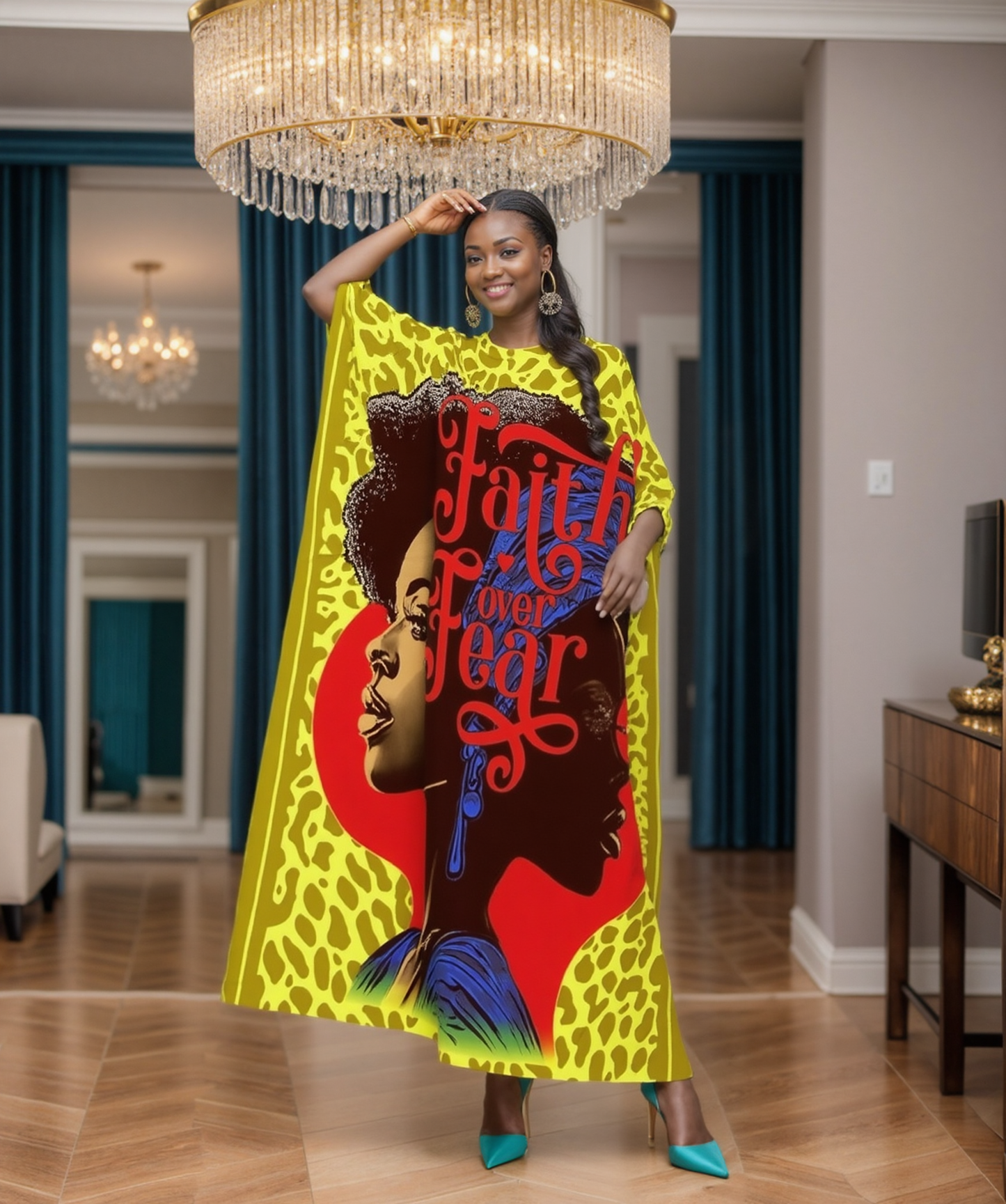 "Faith Over Fear" Inspirational Caftan Dress - Leopard Print (Available in 3 Colors)