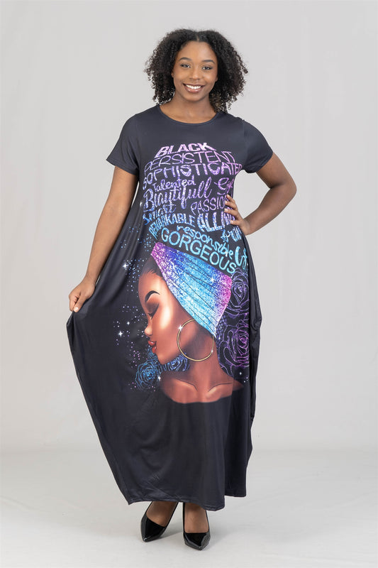 Black Affirmation Maxi Dress - Plus Size Empowerment Dress with Positive Words & Art