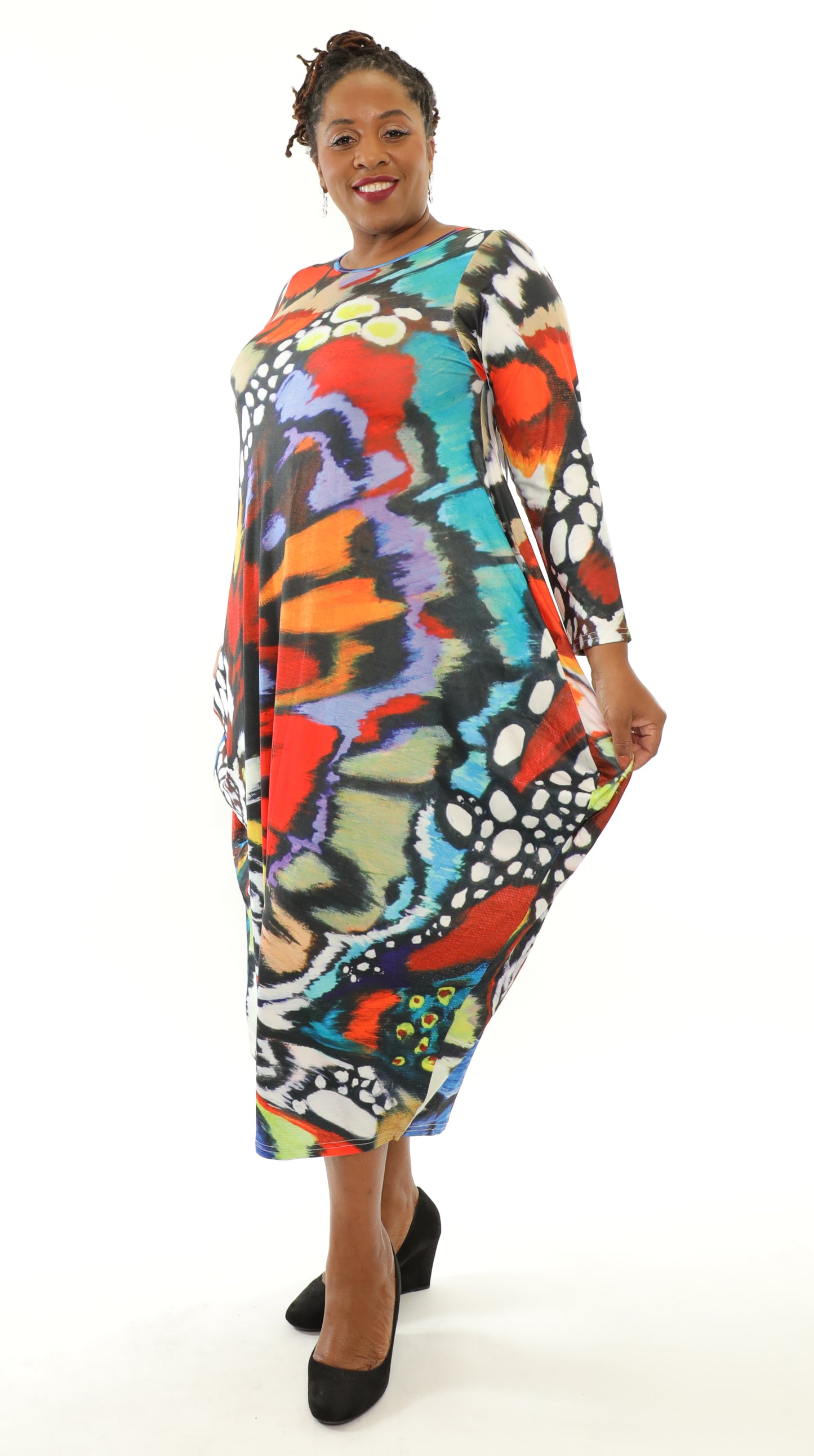 Women's Oversize Loose and Comfortable Fit Baggy Dress Digital Print Long Sleeves With Side Pockets - One Size Fits All