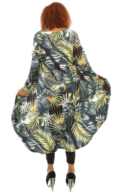 Women's Hi-Low Loose-Fit Black Digital Print Tunic Dress Full Sleeves With - One Size Fits All
