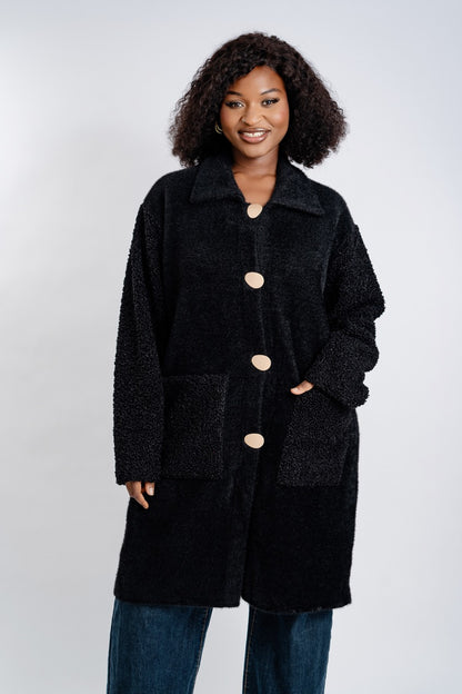 Plus Size Teddy Bear Coat - Oversized Sherpa Fleece Jacket with Collar and Pockets