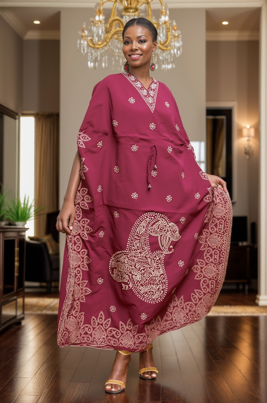 Embroidered Luxury Kaftan Dress - Paisley Design (Available in 3 Colors)