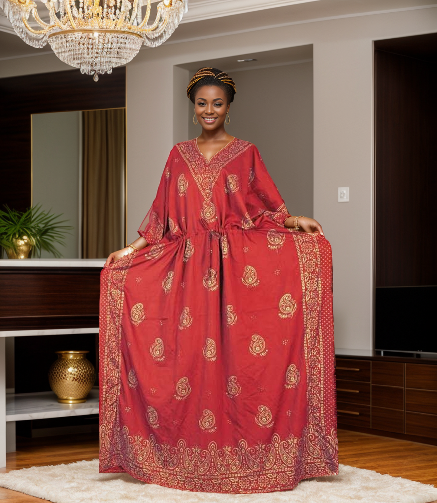 Embroidered Luxury Kaftan Dress - Gold Paisley Design (Available in 3 Colors)