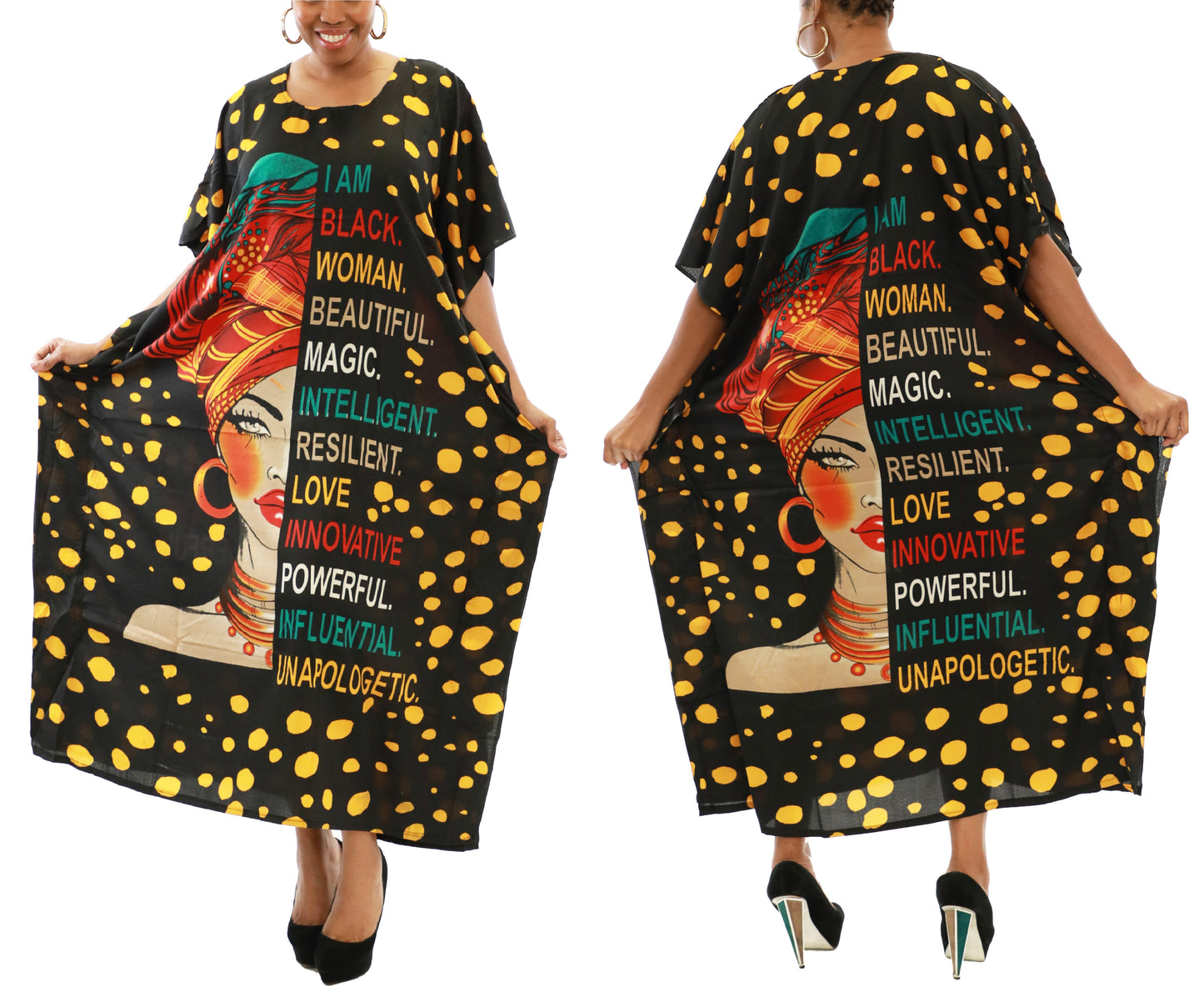 Women's African Print Polka Dot Dashiki Kaftan Dress (Style: 1377)