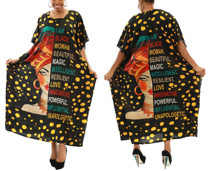 Women's African Print Polka Dot Dashiki Kaftan Dress (Style: 1377)