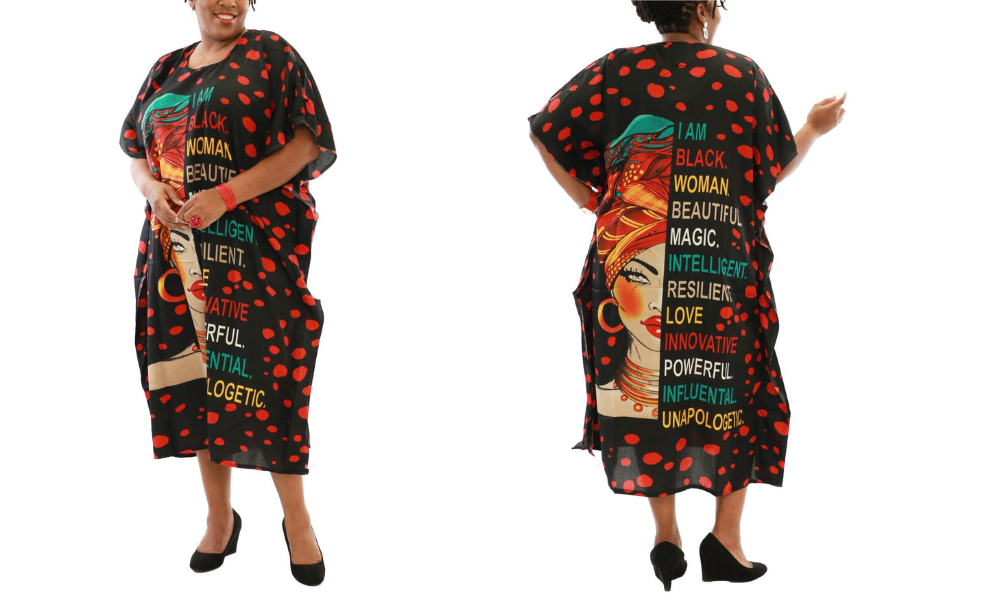 Women's African Print Polka Dot Dashiki Kaftan Dress (Style: 1377)
