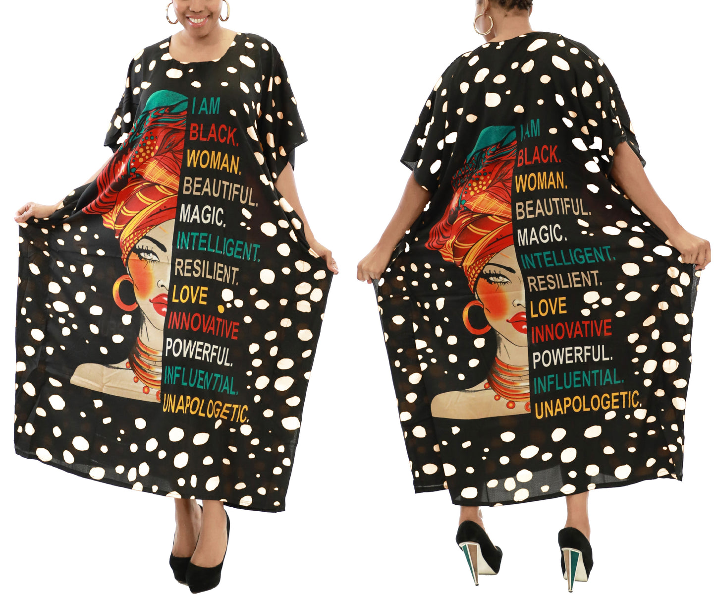Women's African Print Polka Dot Dashiki Kaftan Dress (Style: 1377)