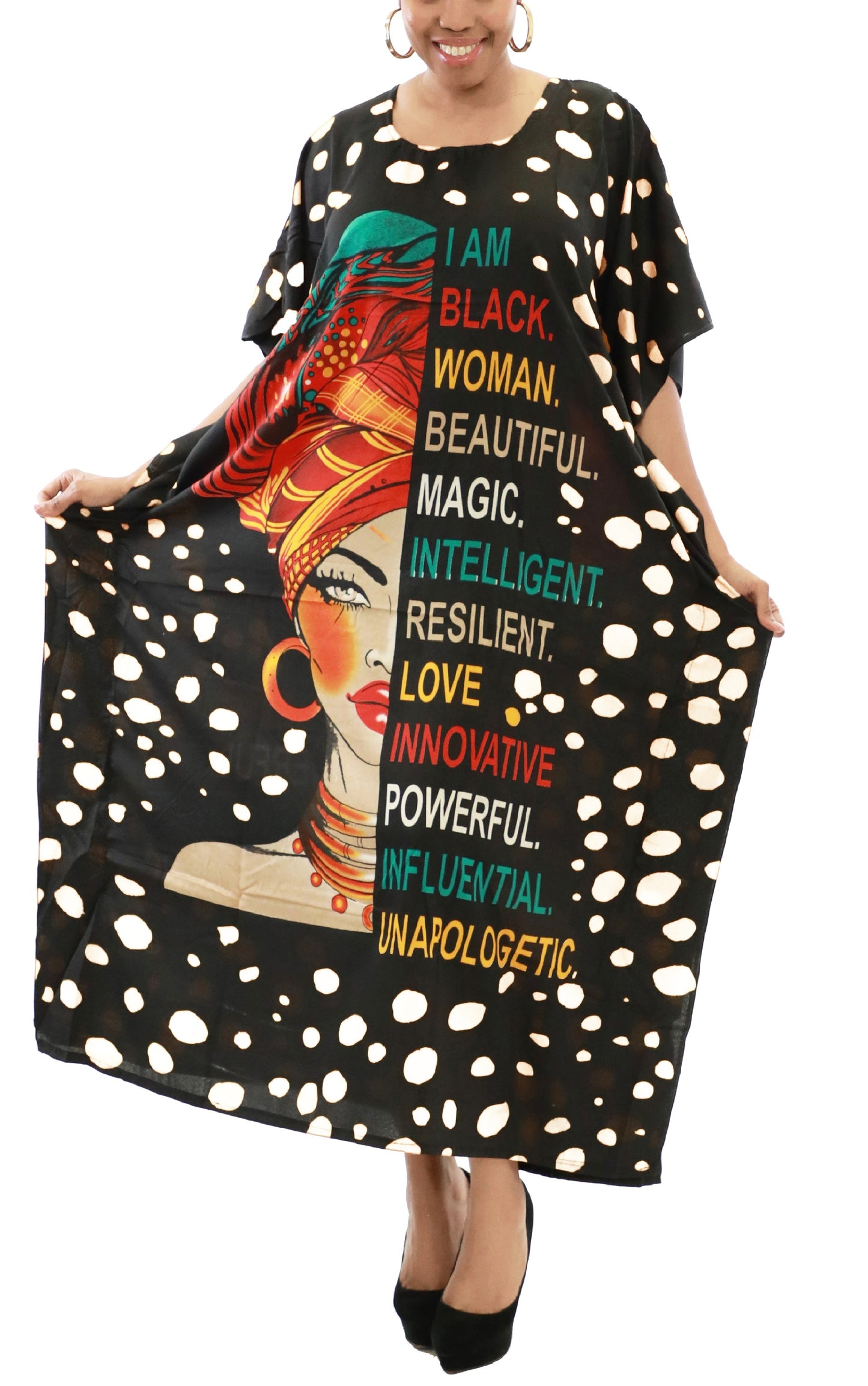 Women's African Print Polka Dot Dashiki Kaftan Dress (Style: 1377)